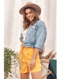 Pantaloni scurți cu talie înaltă cu model în relief, galben MP47359 - Magazin online - Boutique